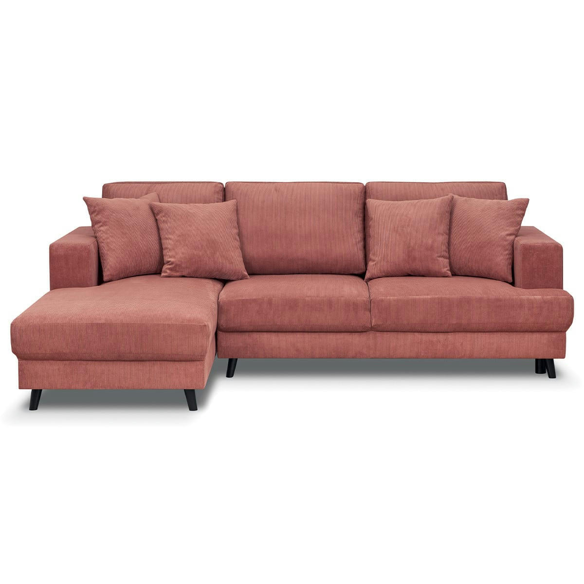 MARCEAU - Canapé d'angle gauche convertible 4 places velours côtelé terracotta