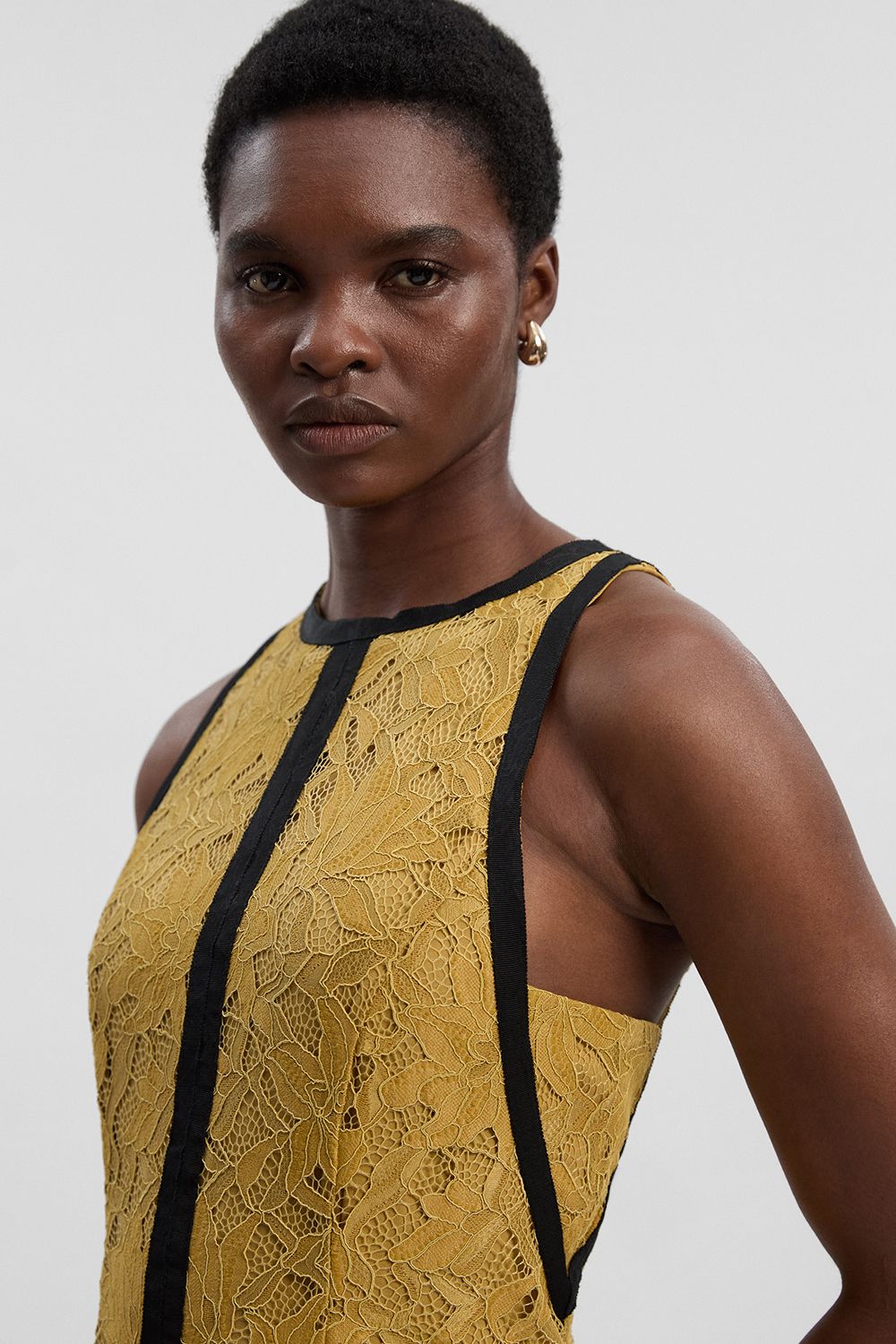 KarenMillen Lace with black taping woven maxi dress