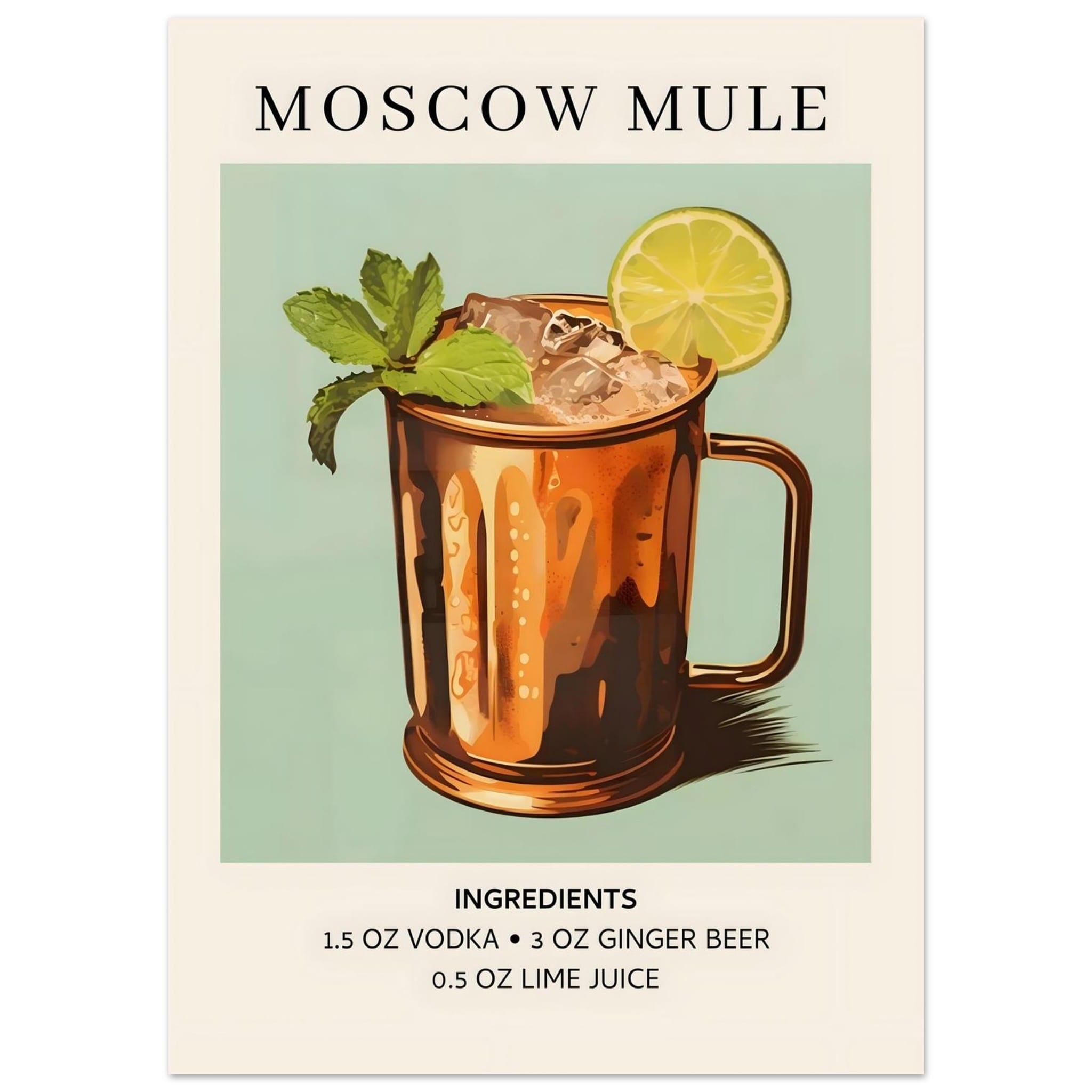 Artfulprints Poster Moscow Mule cocktail II - Ingrediënten  - 50x70 cm - Meerkleurig