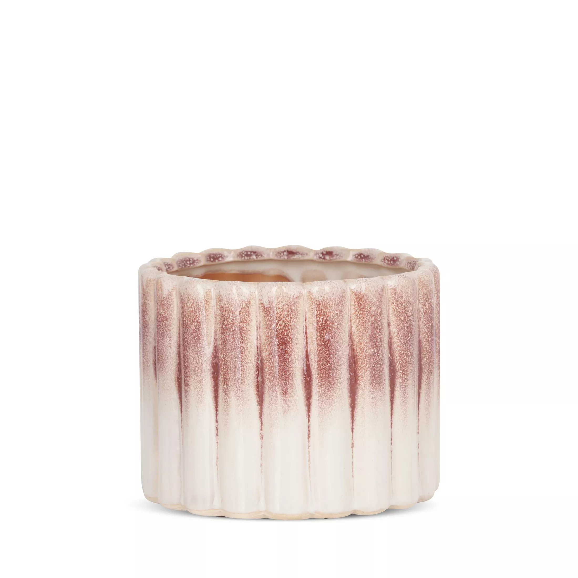 Osłonka ceramiczna na donicękremowo-różowa z efektem ombre średnica 14x11 cm EVITA