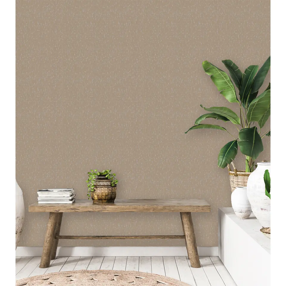Dutch Wallcoverings - Loft uni/blokjes bruin - 0,53x10,05m