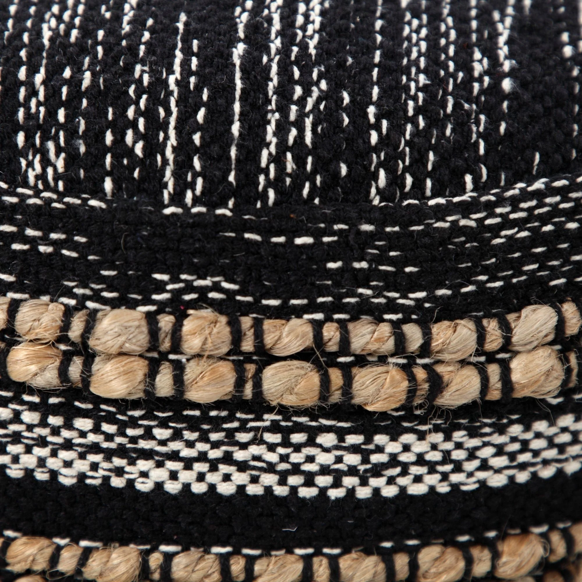 18 Black and White Boho Striped Handcrafted Round Pouf Ottoman