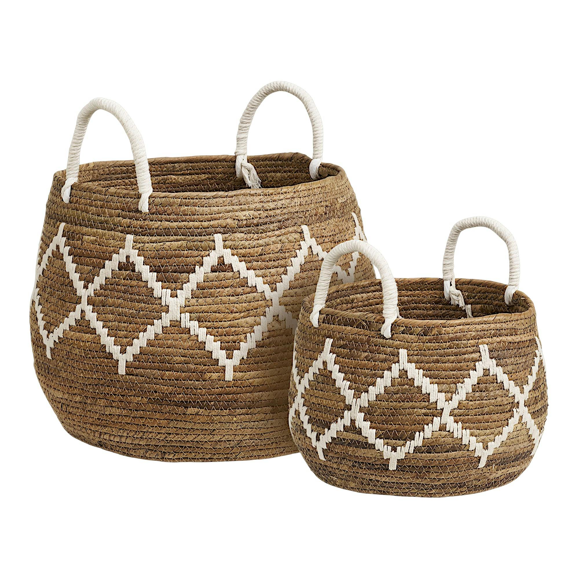 Panier de rangement à anses en fibre naturelle tressée motif losange (lot de 2)