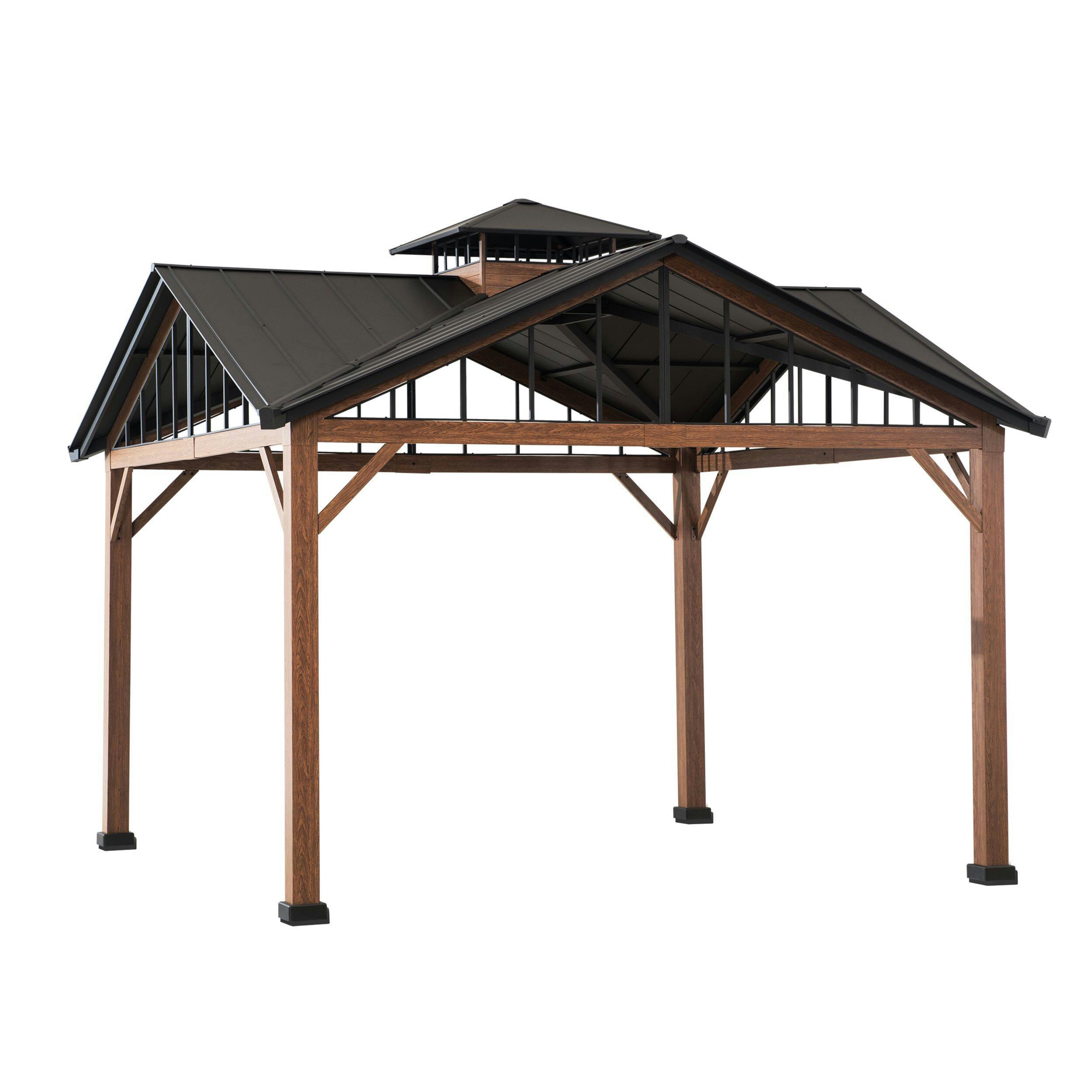 CANVAS Alverstone Square Outdoor/Patio Hard-Top Gazebo w/ Multi-tier Roof, Brown, 12x12-ft