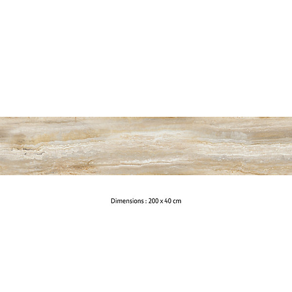 Crédence cuisine adhésive en vinyle imitation travertin beige foncé, 200 x 40 cm, design raccordable