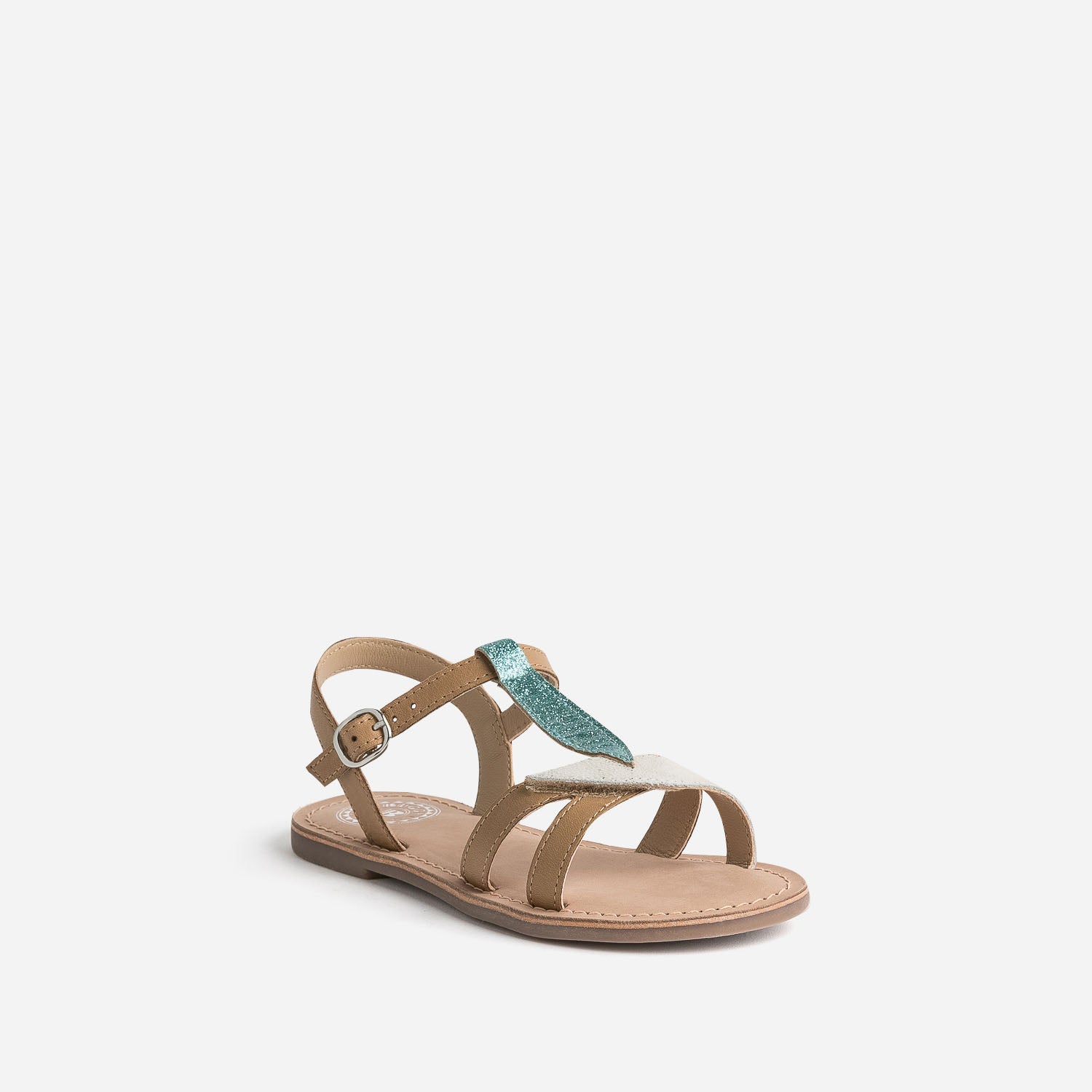 Sandale BUGGY camel en cuir avec brides-feuilles