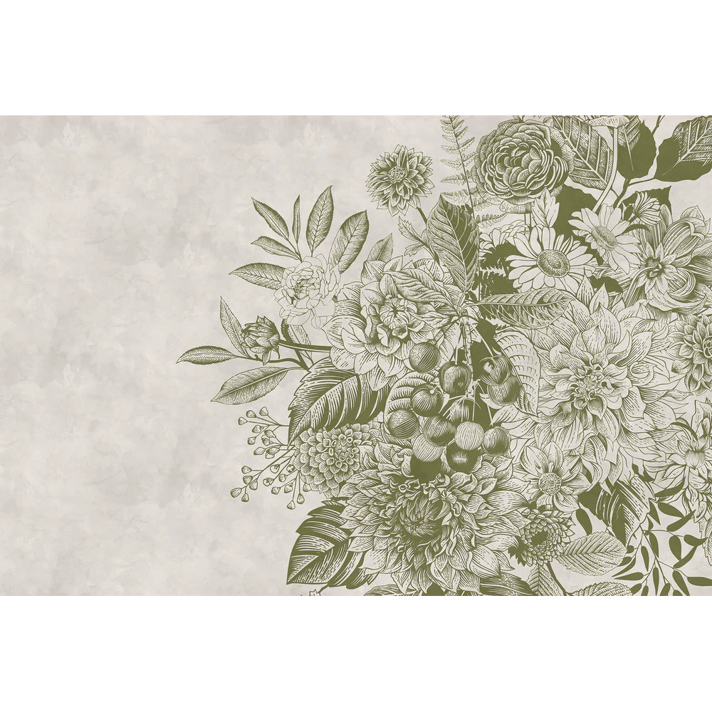 Papier peint panoramique XL RACIMO 400 x 270 cm vert olive