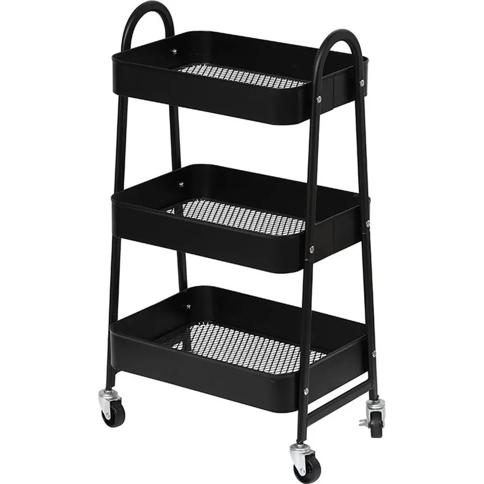 Tendance Keuken/badkamer trolley 3 laags - 43 x 31 x 79cm - zwart