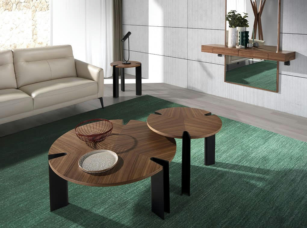 - Table d'appoint effet bois noyer et acier noir 50 x 50 x 51 cm.