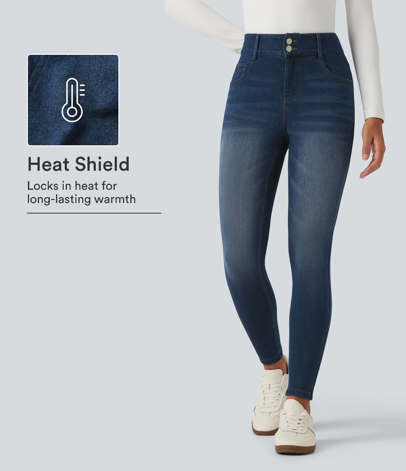 Jean skinny Halara Flex™ Denim Heat taille mi-haute doublé polaire avec poches