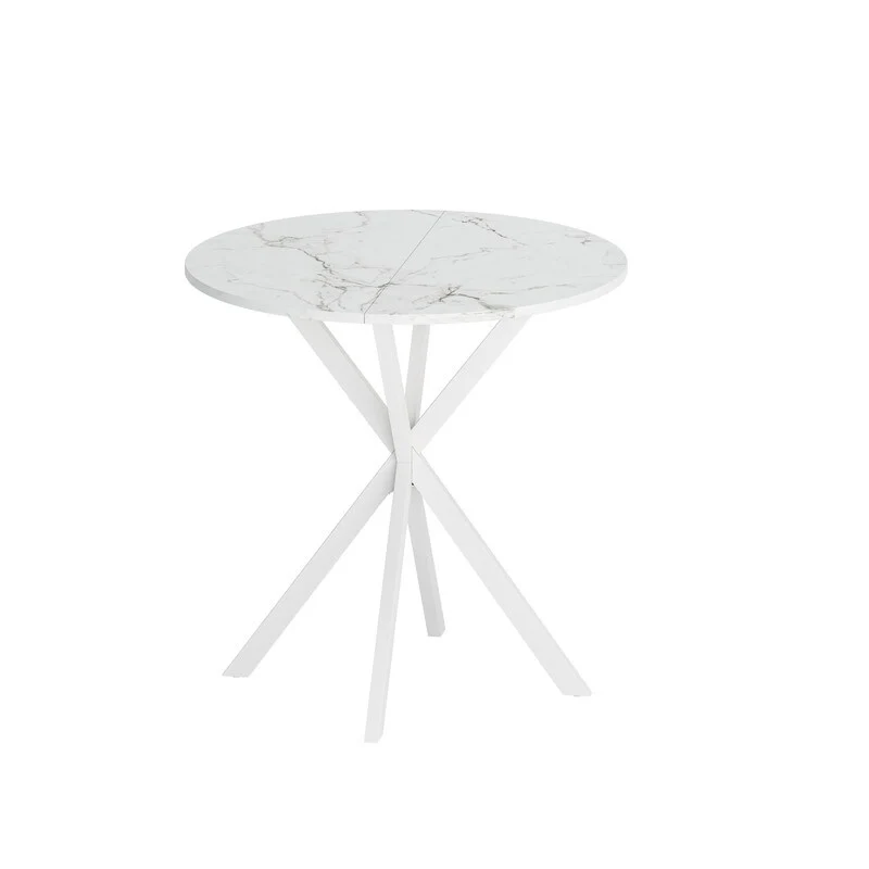 31.5W Modern Round Occasional Table,Coffee Table with Cross Leg and Marble Design Top