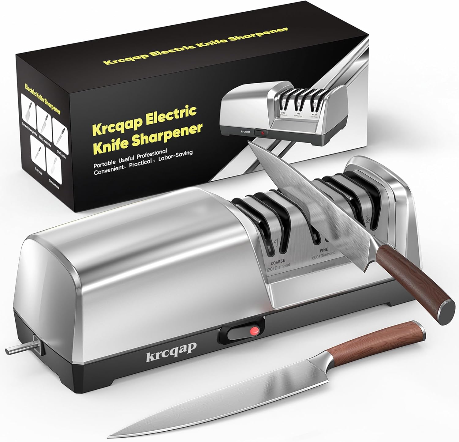 Knife Sharpener Electric for Kitchen - 3-Stage Kitchen Knife Sharpener - 15°Precision Angle Guide Knife Sharpeners - Stainless Steel Grinding Head-Portable and Useful-Fast Sharpening, Repair, Polish