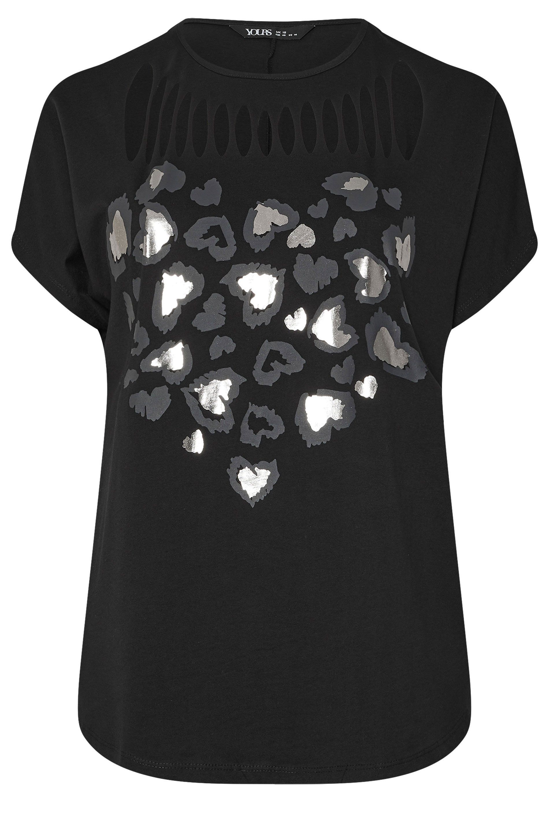 Yours Leopard Heart Slash Detail Top