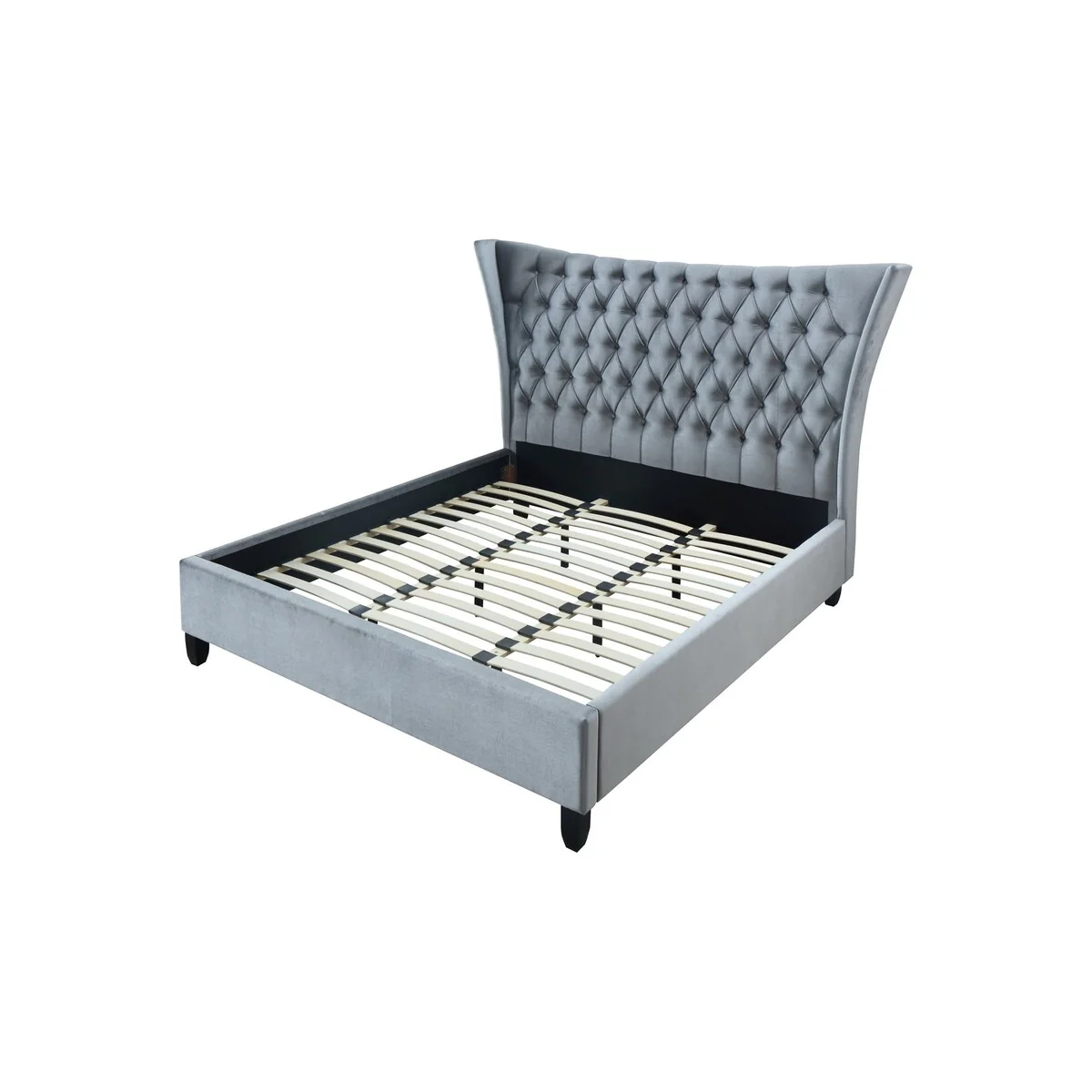 Queen Headboard with Fabric Button Tufting, Light Gray