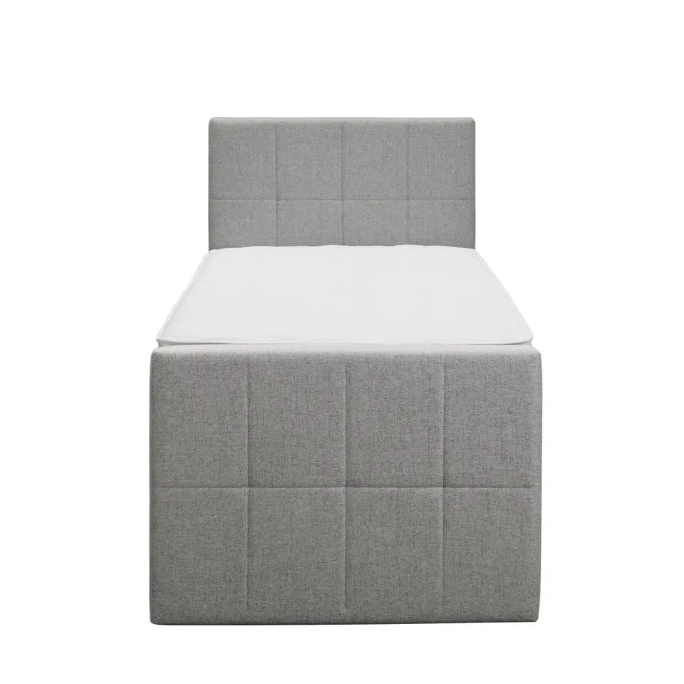 Boxspring met voetbord Liv geblokt - lichtgrijs - 90x200 cm - slanke poot