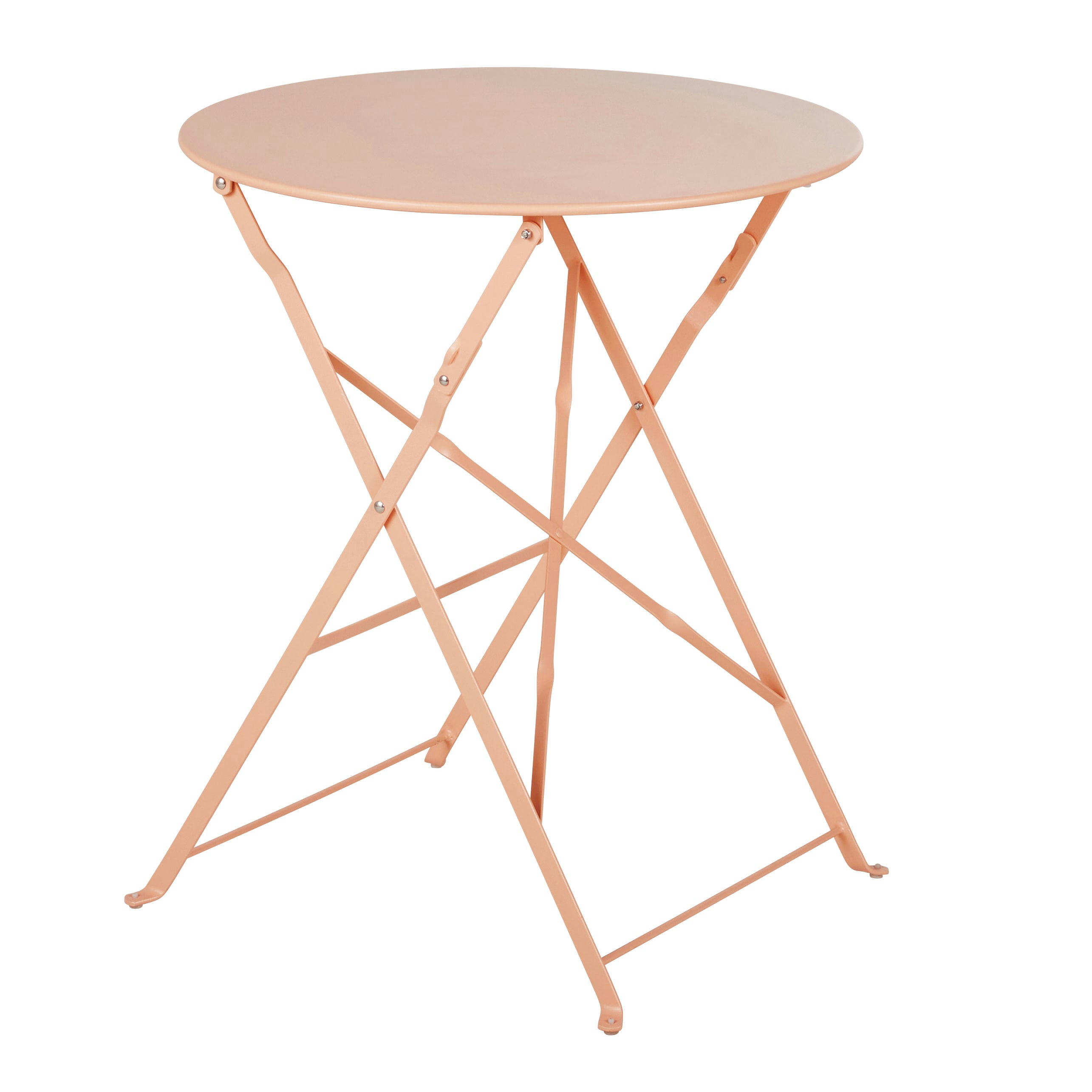 Guinguette - Table de jardin ronde pliable en métal rose pêche