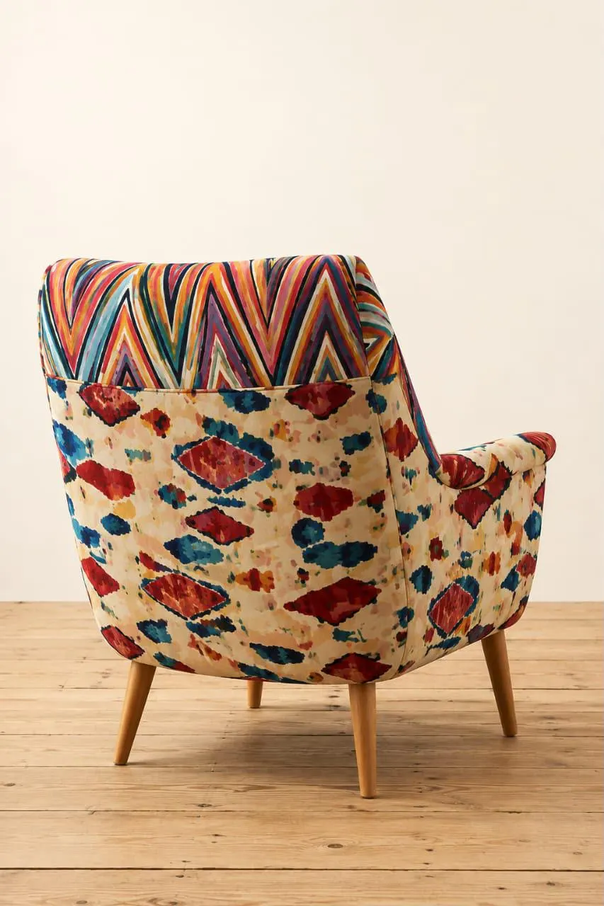 Colorful Moroccan Accent Chair, Handmade Patchwork Armchair, Boho Living Room Chair, Unique Upholstered Lounge Chair