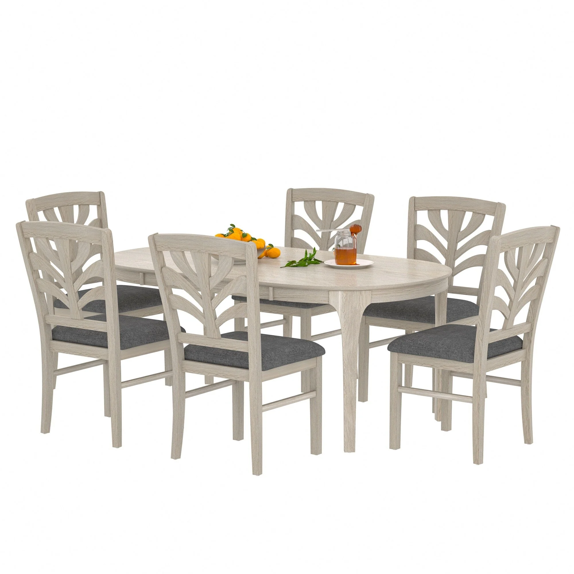 Javlergo Dining Table Set, Solid Wood Rectangular Dining Table & 4/6 Solid Wood Dining Chairs