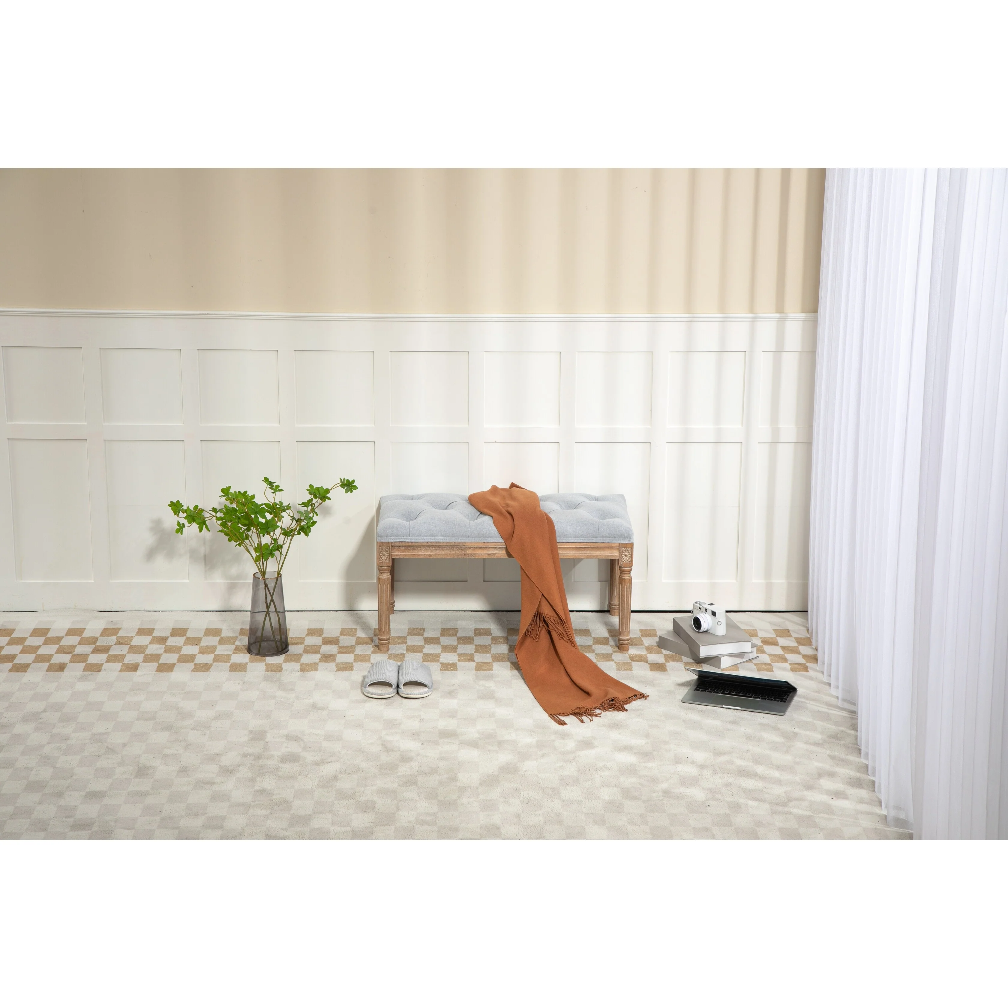 Traditional Rectangle Tufted Ottoman Bench
