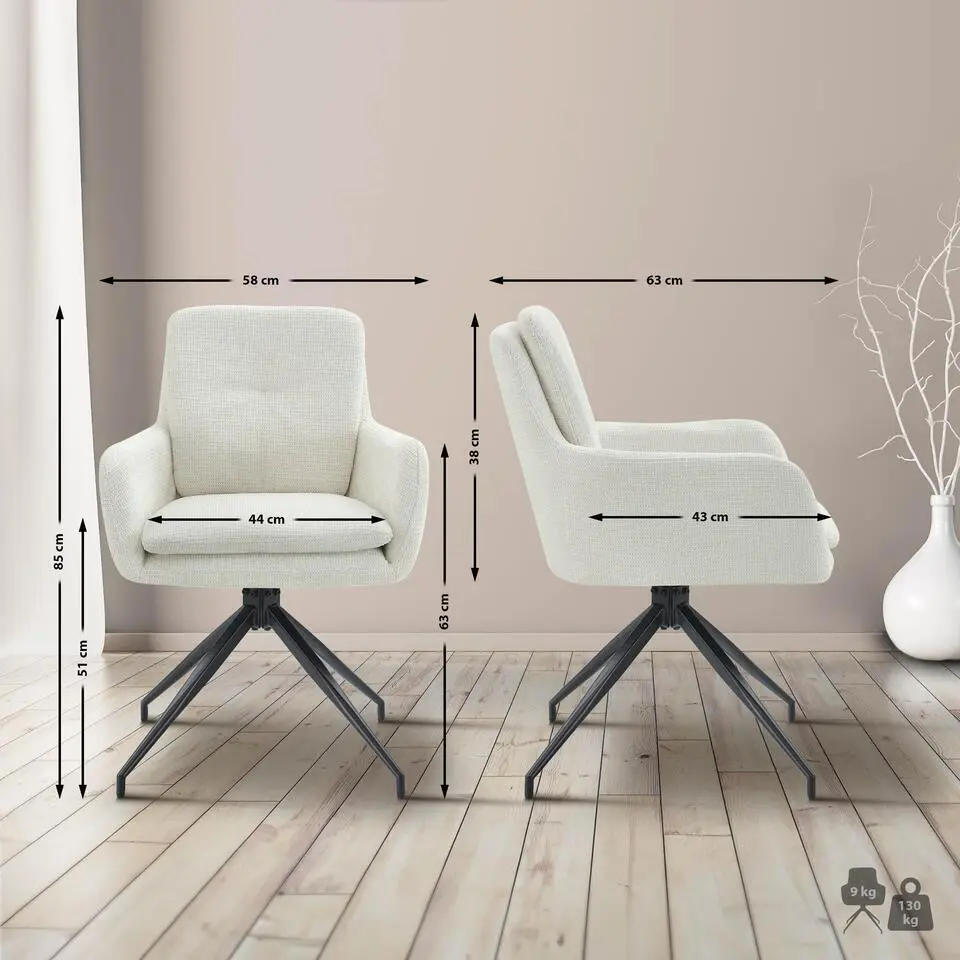 CLP Eetkamerstoel Pickett mat zwart Frame - Stof - creme