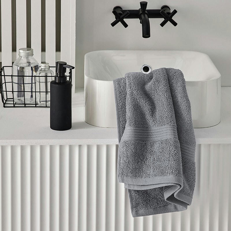 MEVAK BAÑO - Serviette de bain uni en coton gris 50x90