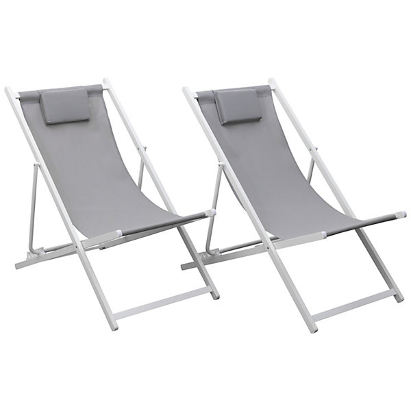 Lot de 2 chiliennes CYPRUS - textilène gris/structure blanche - HAPPY GARDEN