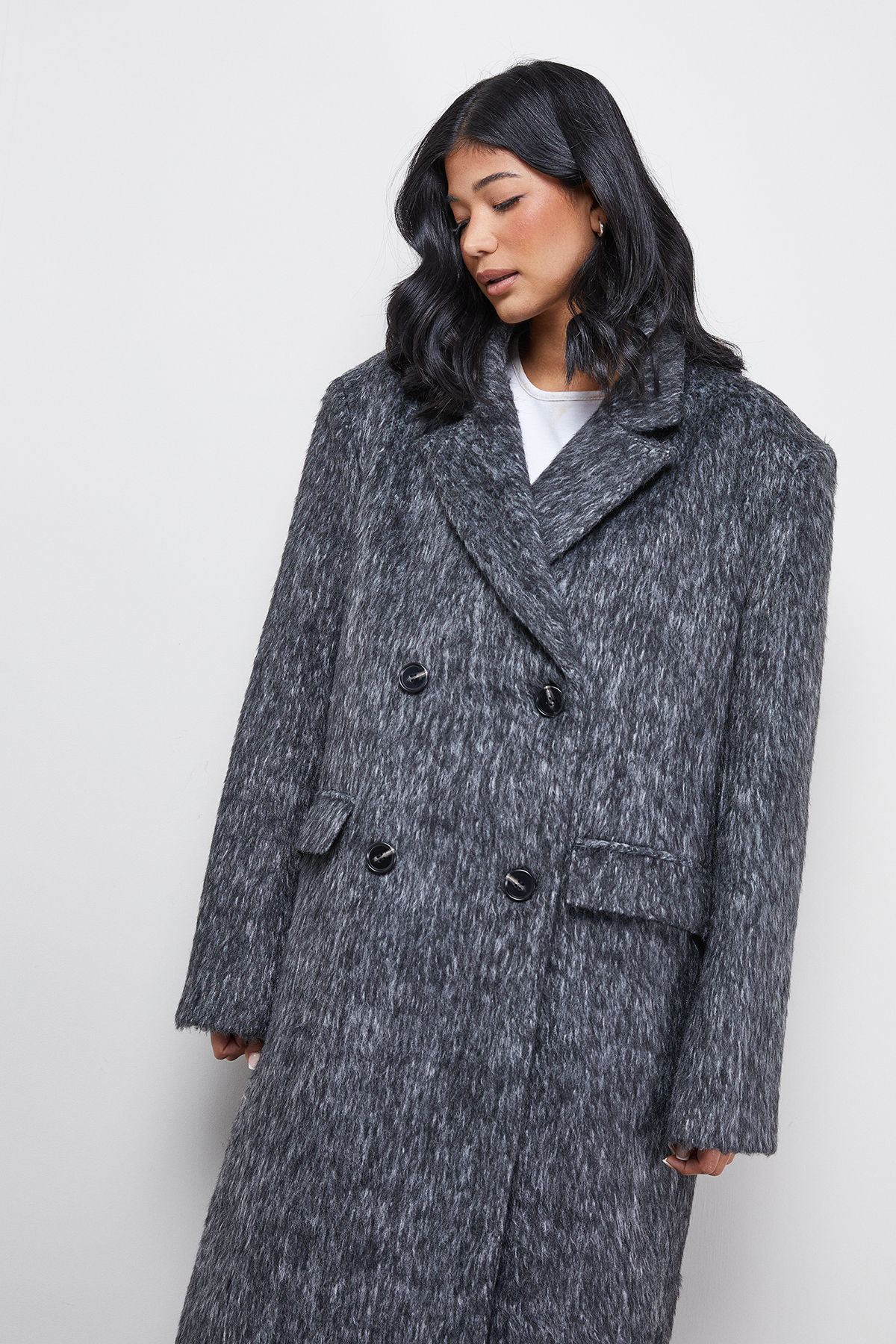 Warehouse Wool Look Structured Shoulder Coat