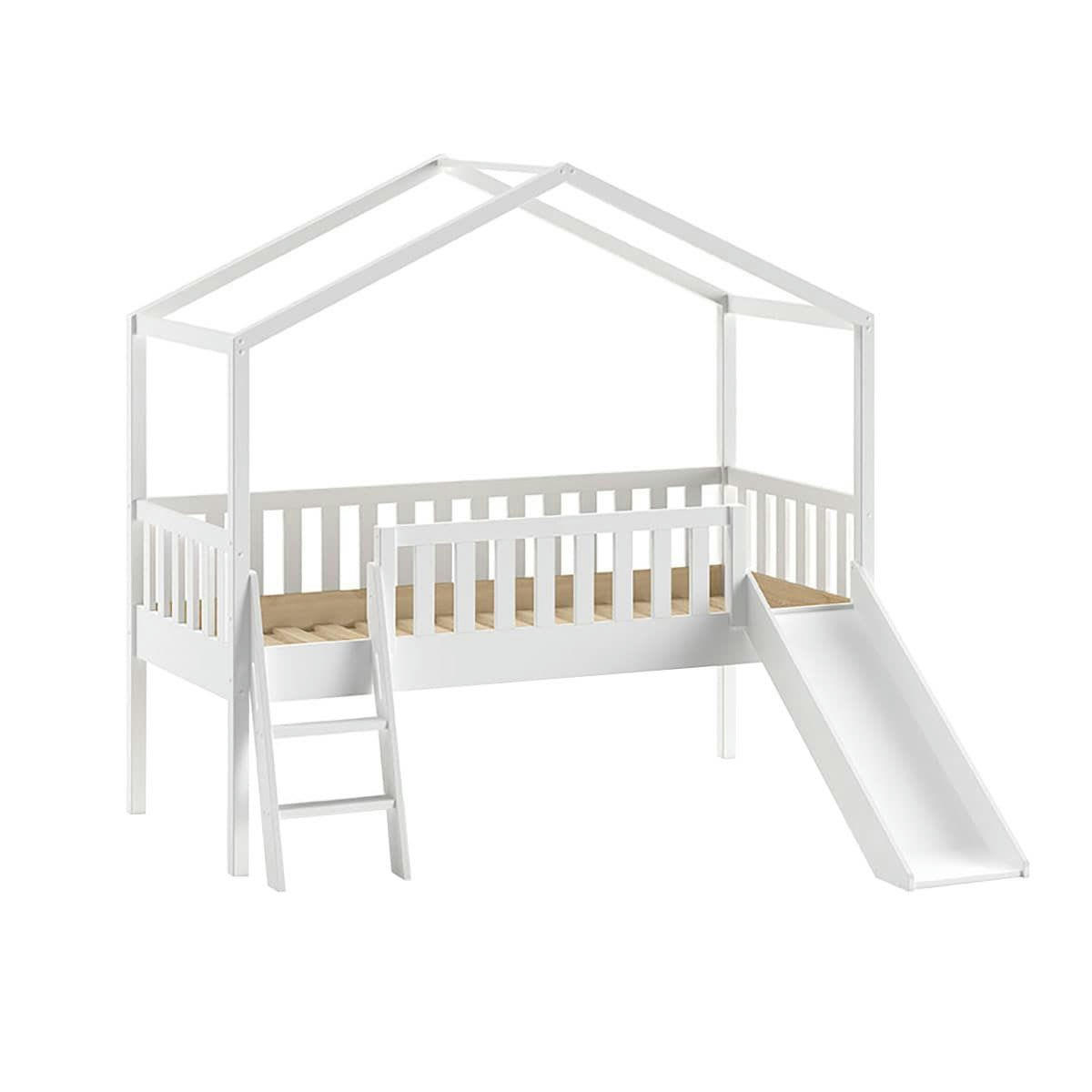 ARKAN - Lit  cabane surélevé 90x200cm pin blanc avec toboggan