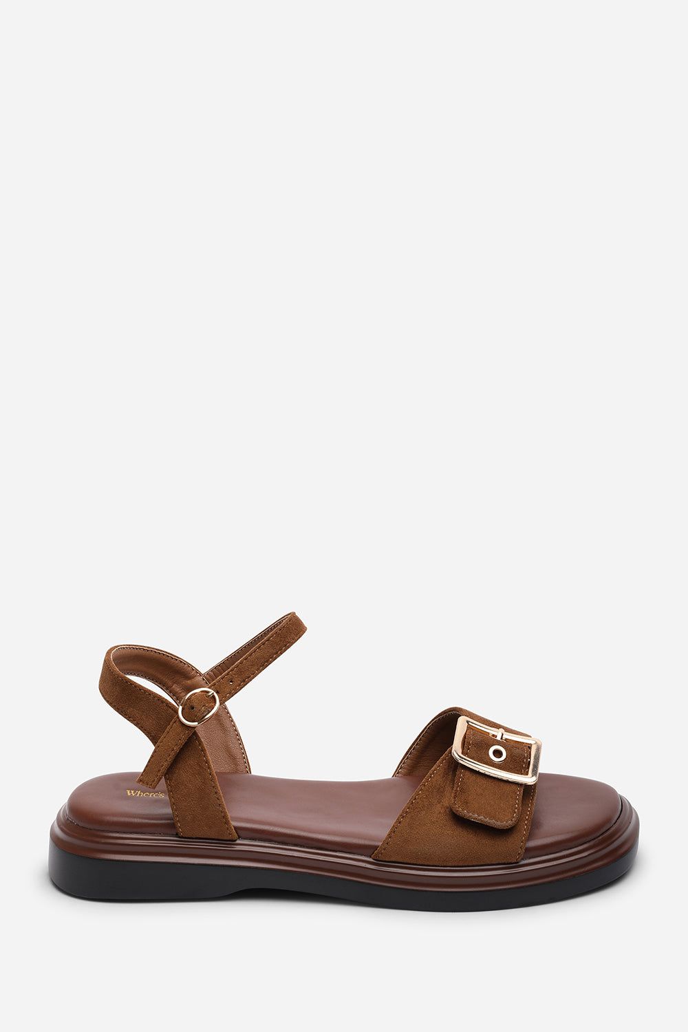 Where's That From Coastal Front Buckle Flatform Suede Sandal