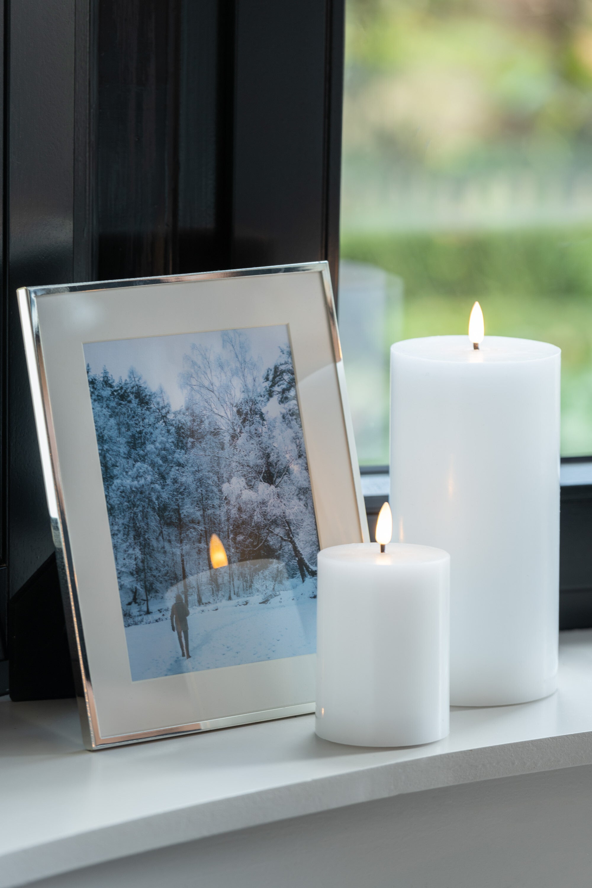J-Line cilinderkaars - wit - large - LED lichtjes