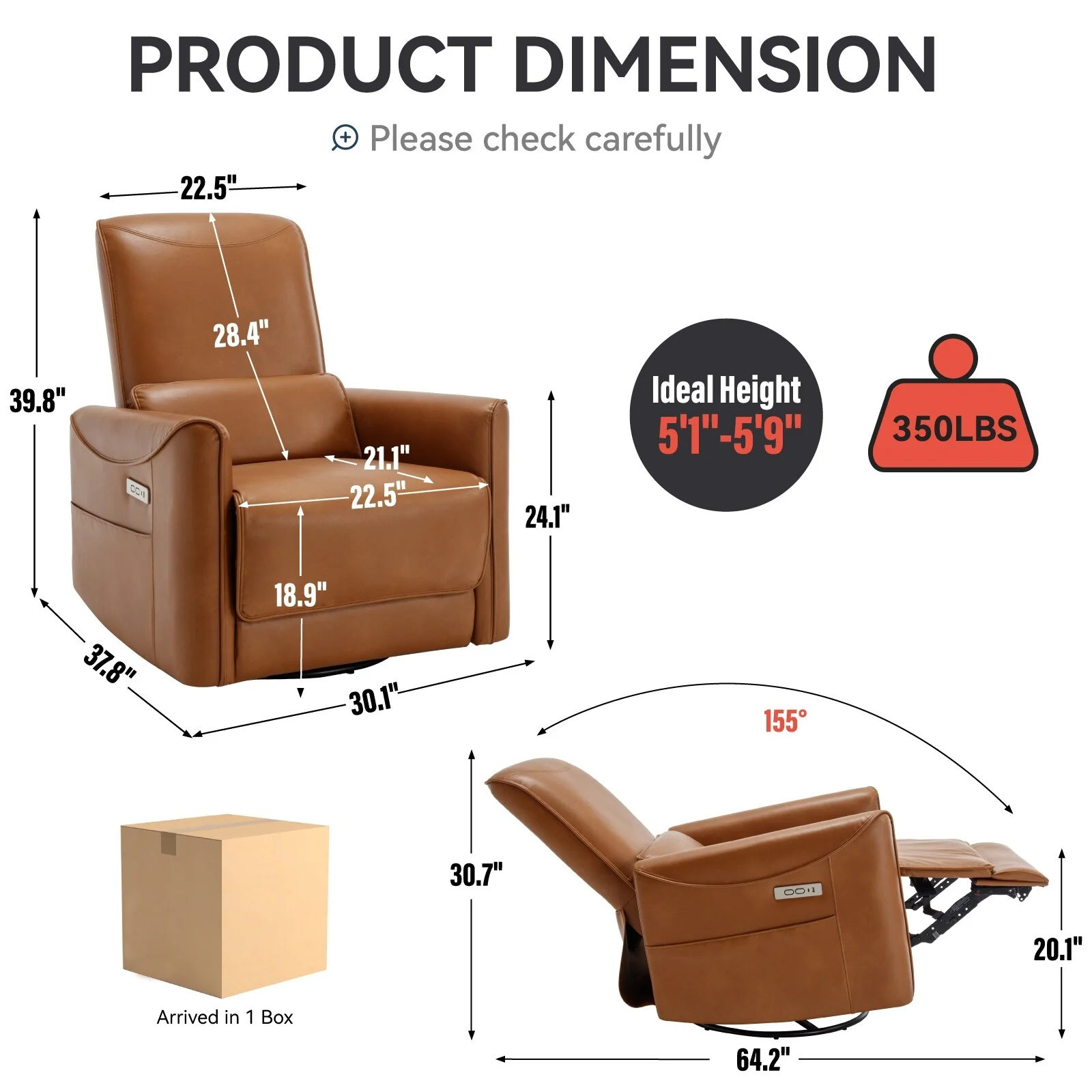 Brown Ergonomic Power Recliner Chair with 270° Swivel, Gentle Rocking, Duty Upholstery, USB & Type-C Charging Ports