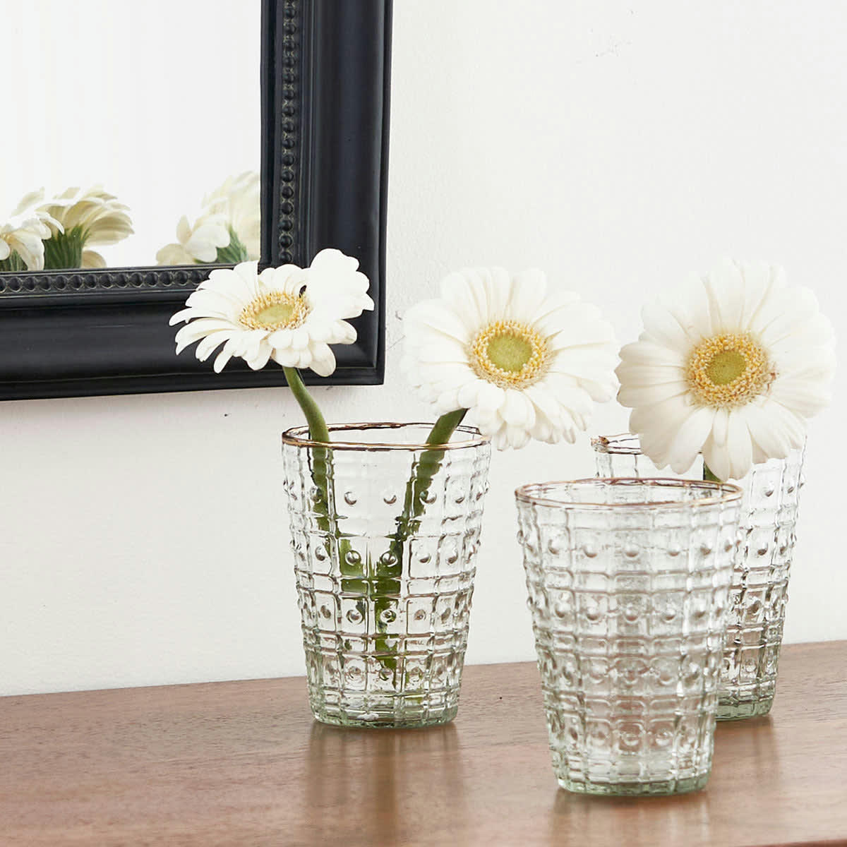 - Set de 3 photophores en verre gravé