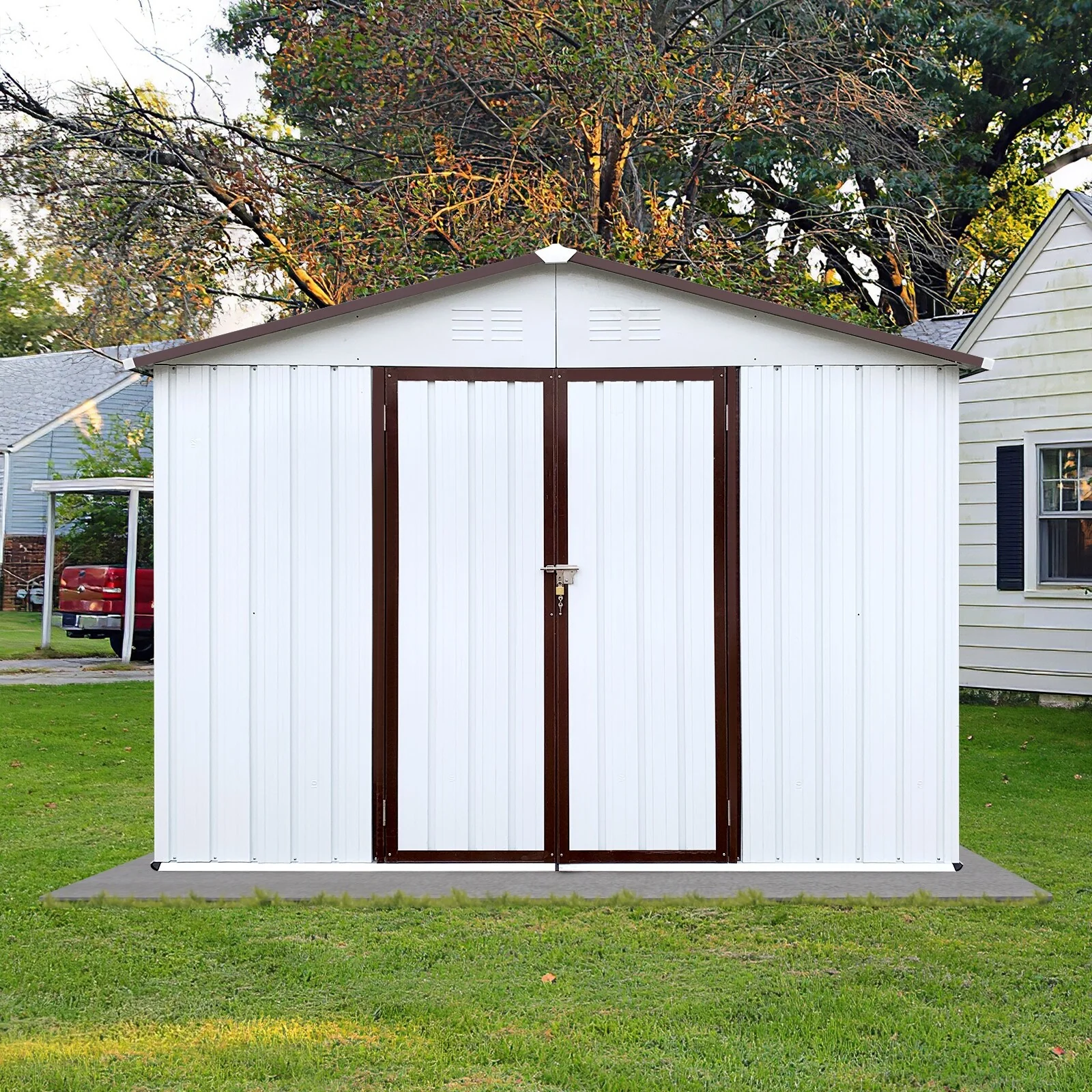 10ftx8ft Metal Garden Outdoor Sheds Tool Storage Shed with Door