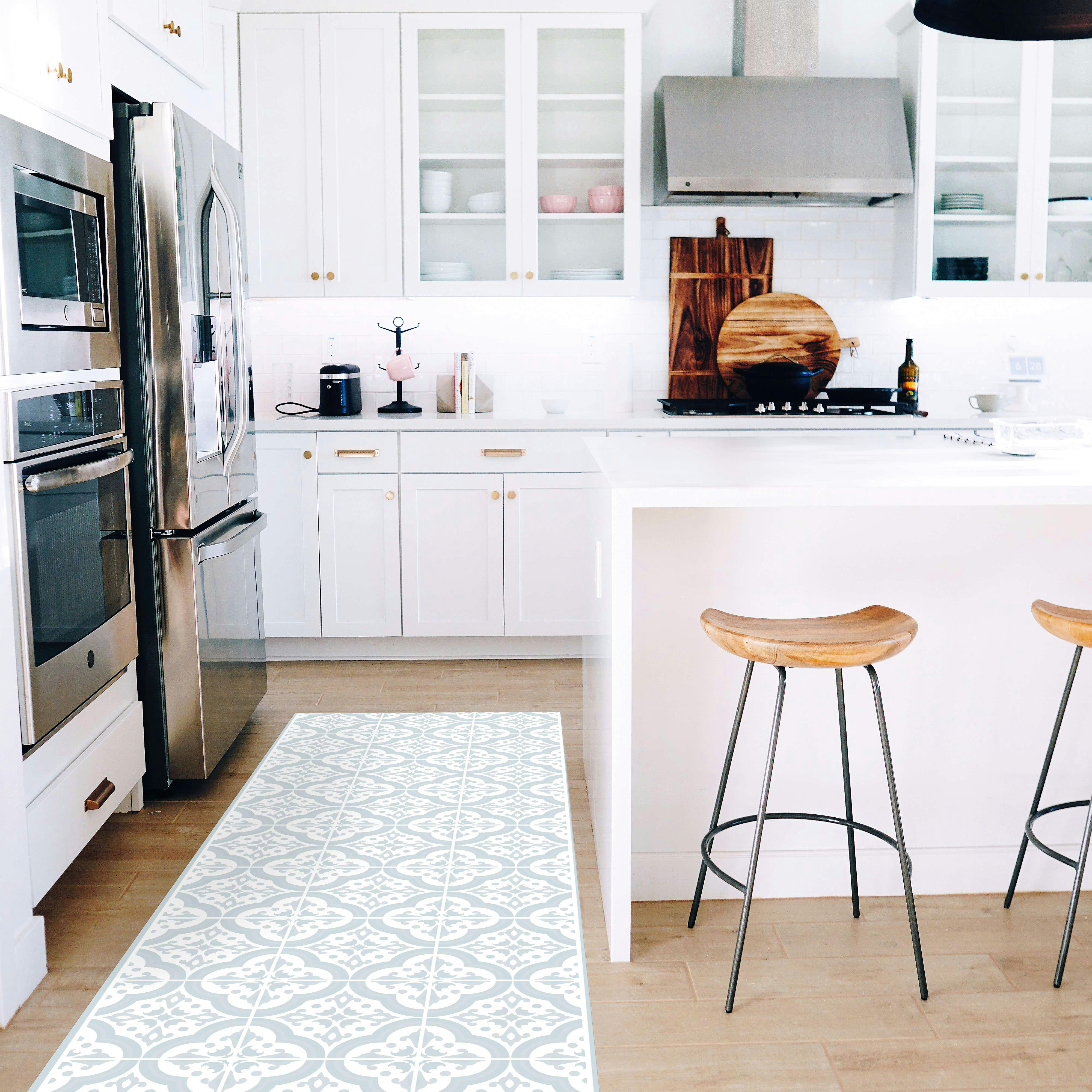 LISBONA - Tapis en vinyl cuisine poudre bleu lisbonne 48x98 cm