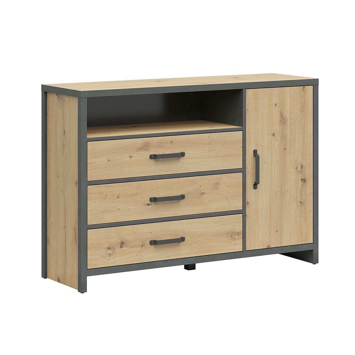 - Buffet 1 porte 3 tiroirs stratifiés naturel et gris