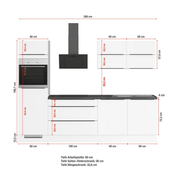 Küchenleerzeile »IP 3150«, ohne E-Geräte