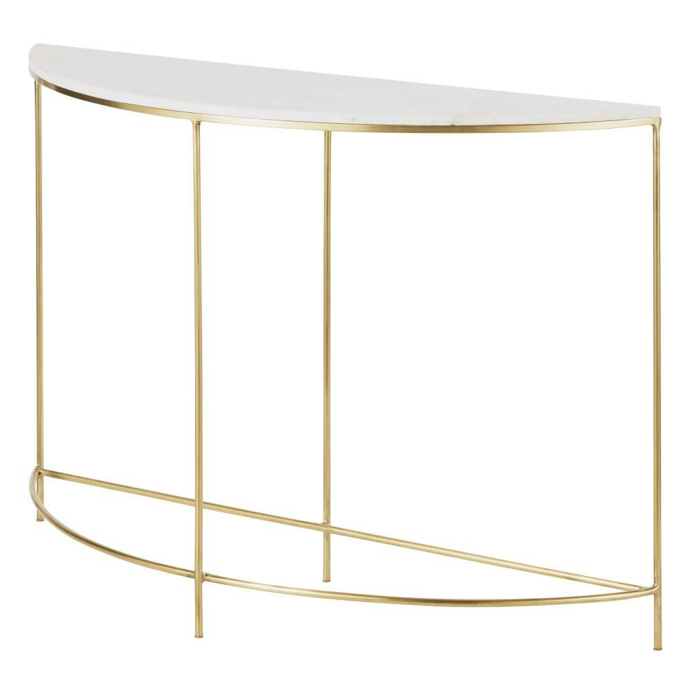 Midtown - Console arrondie en métal coloris laiton et marbre blanc