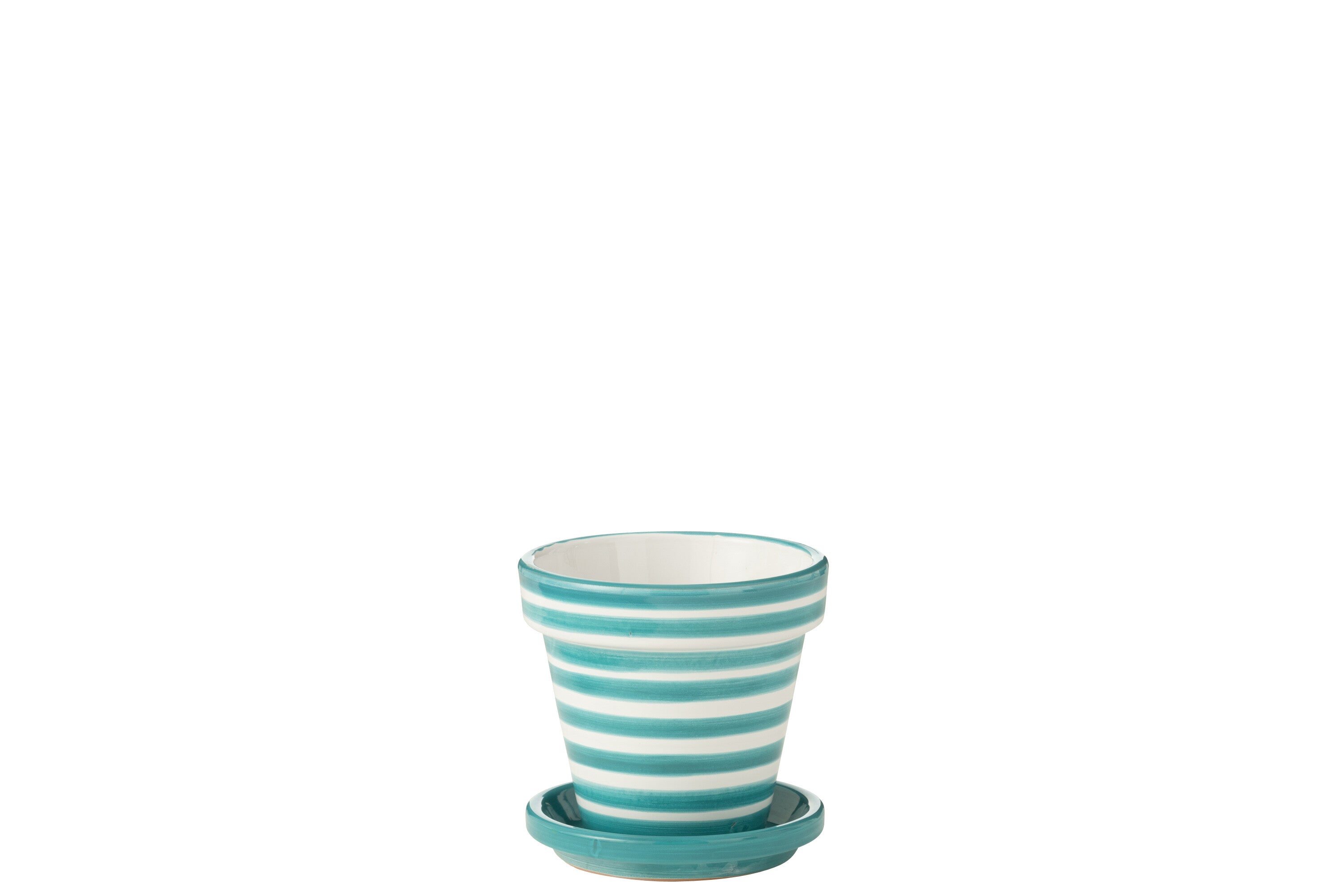 J-Line bloempot Granada Stripes Handmade   Painted - keramiek - aqua - small - Ø 21 cm