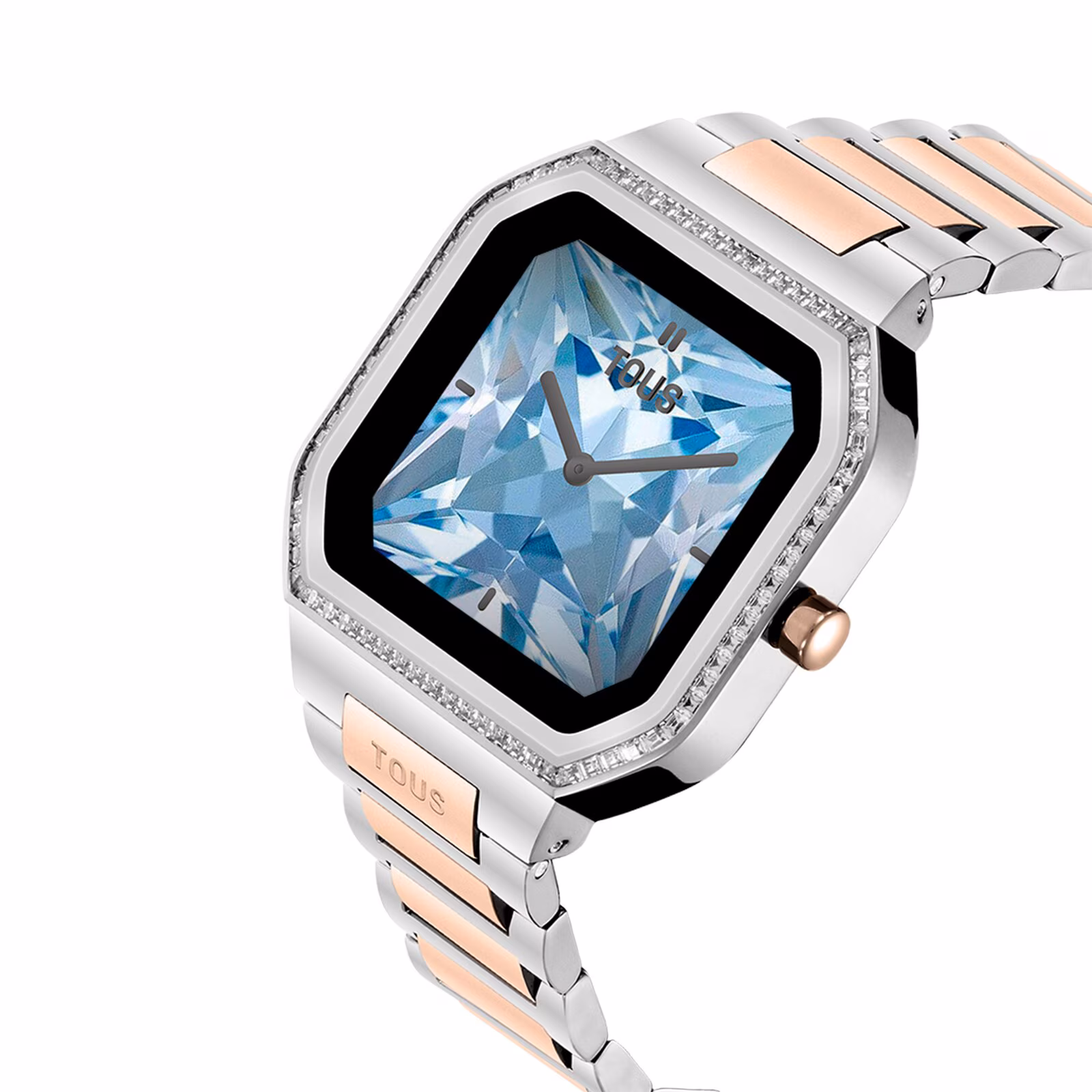 Reloj smartwatch con brazalete de acero, acero rosa y zirconitas B-Connect