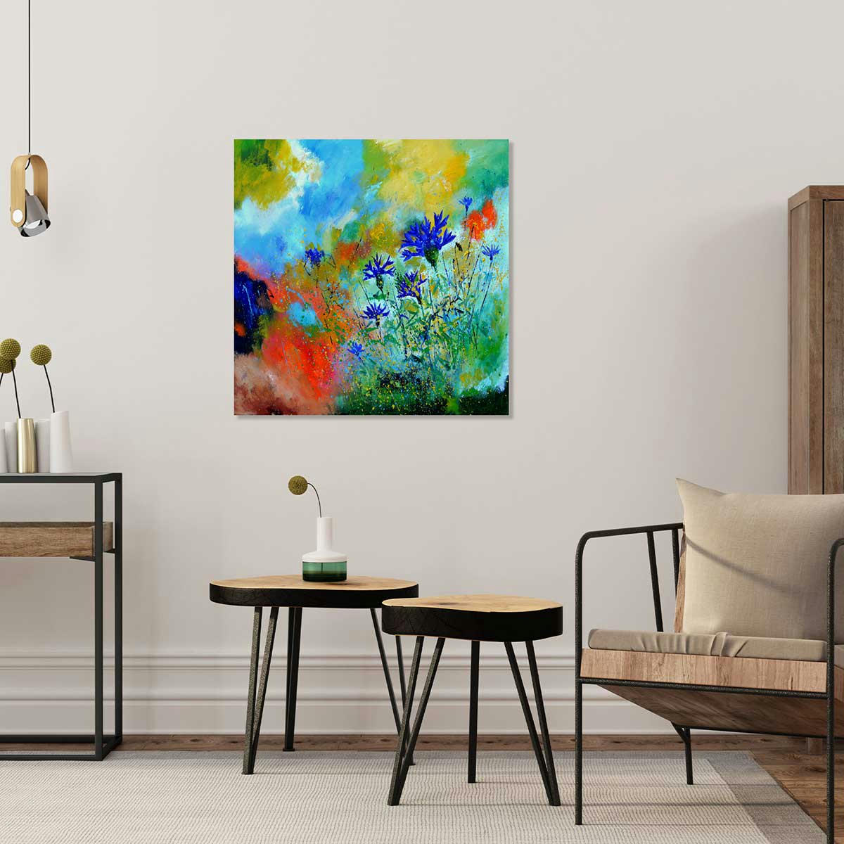 - Tableau bleuets des champs imprimé sur toile 100x100cm