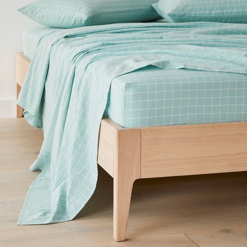 Yarn Dyed Mint Blue Grid Sheet Set
