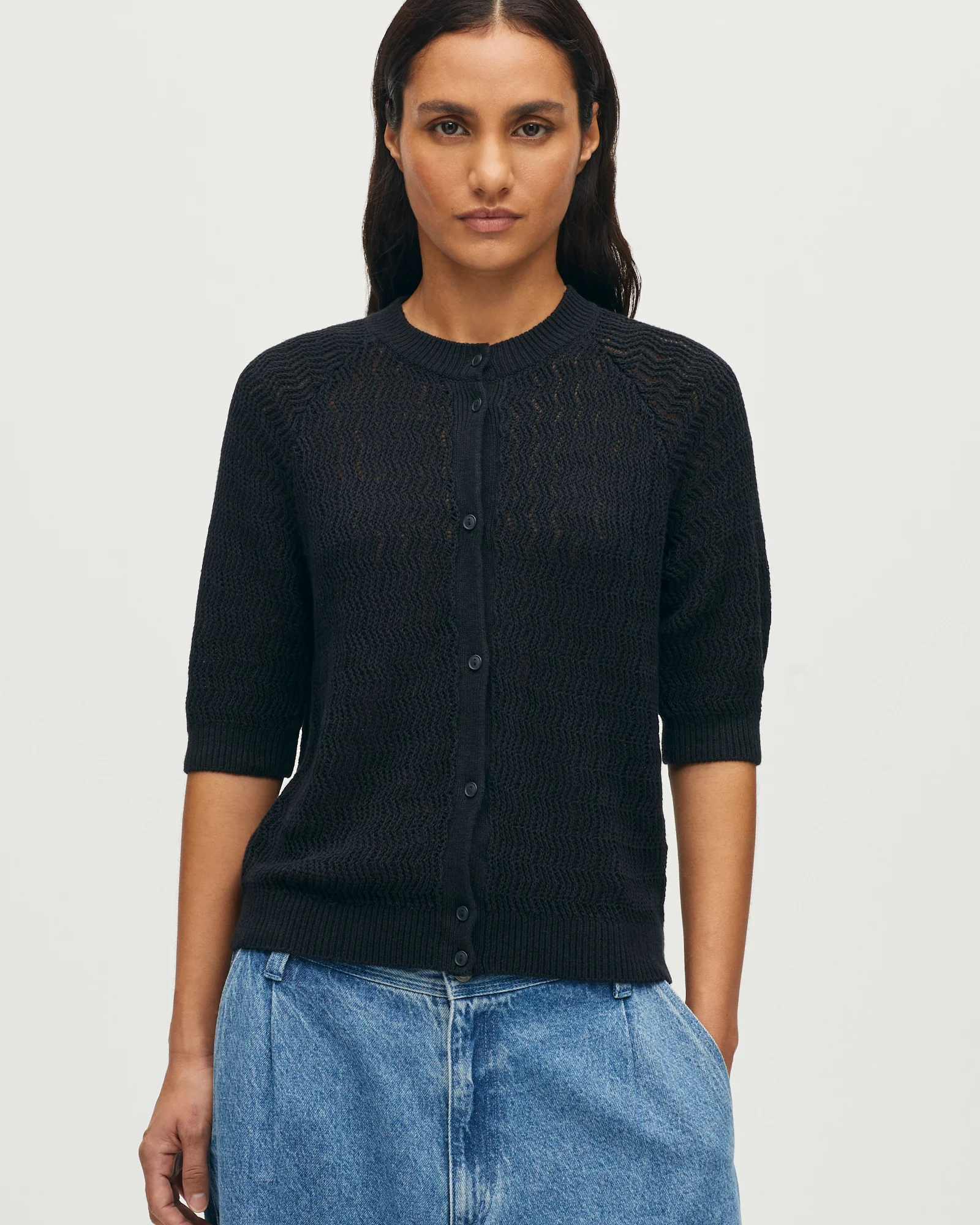 Cardigan manches courtes en lin