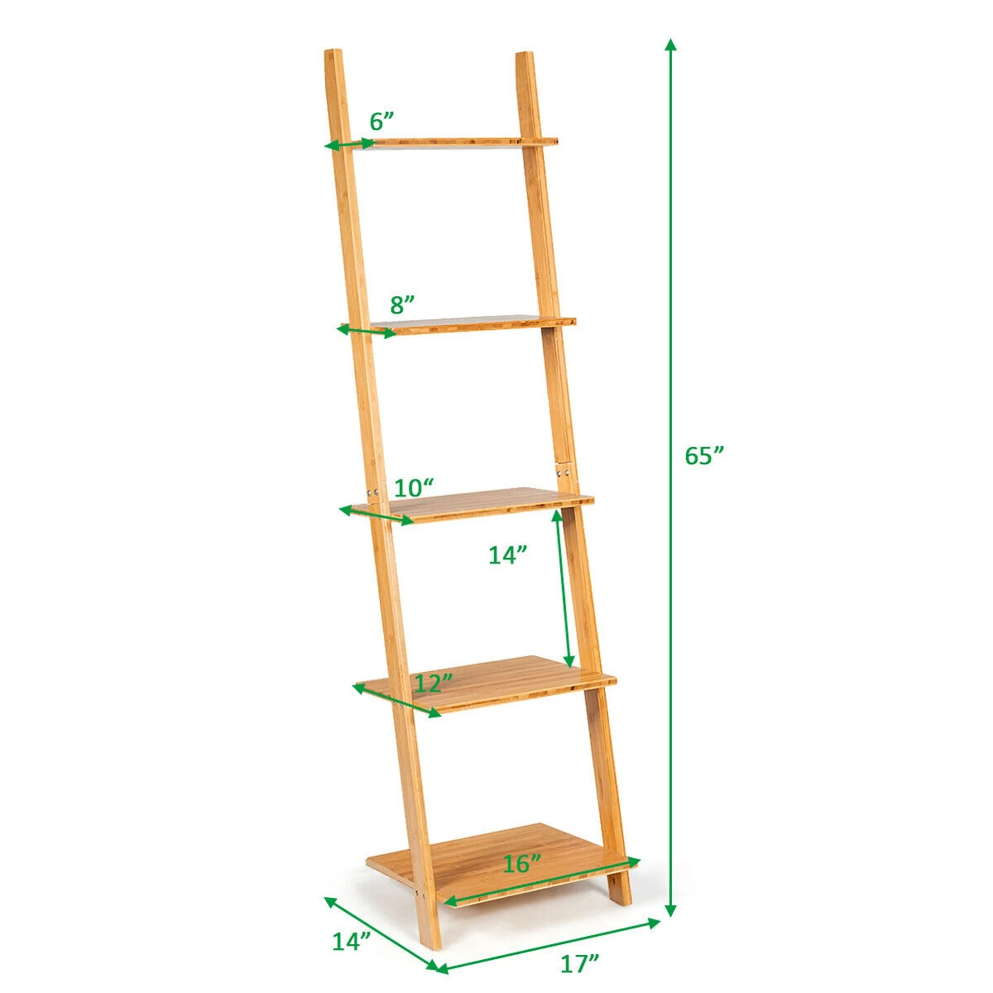 Gymax 5-Tier Ladder Shelf Modern Bamboo Leaning Bookshelf Ladder - See Details