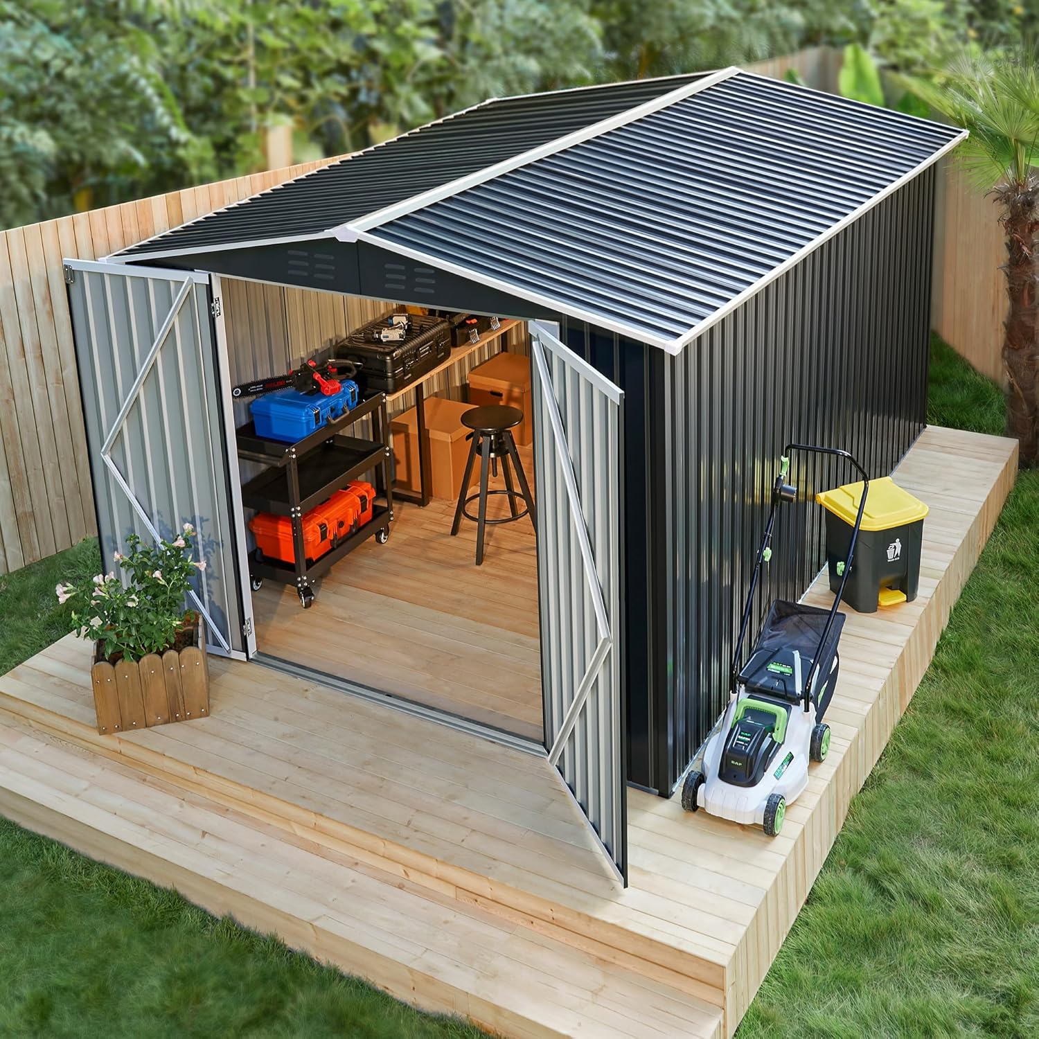 Polar Aurora 8 x 12 FT Outdoor Storage Shed  Metal Garden Shed with Updated Frame Structure  Tool Sheds for Backyard Garden Patio Lawn Black