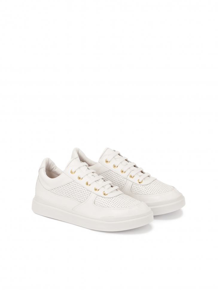 Perforated white leather sneakers