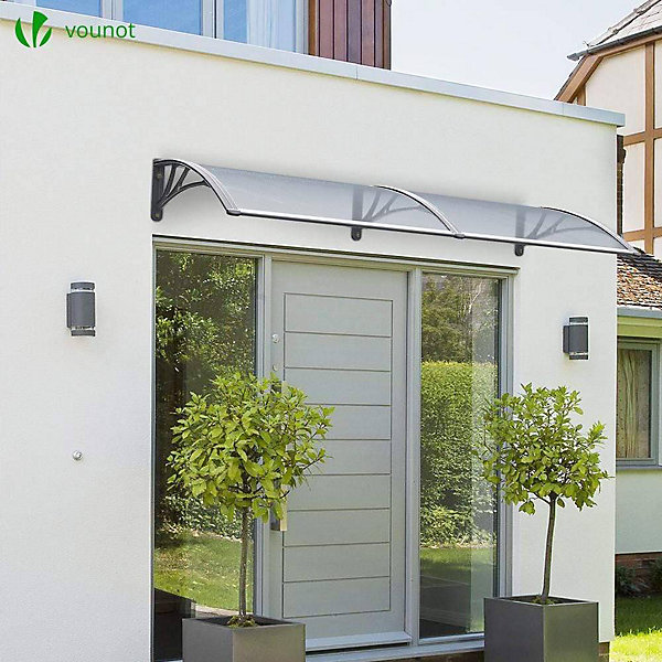 Auvent de porte marquise 200x80 cm transparent en Polycarbonate anti UV Gris VOUNOT