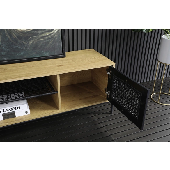 Lowboard, natur/schwarz, Mitteldichte Faserplatte (MDF)/metall/kunststoff
