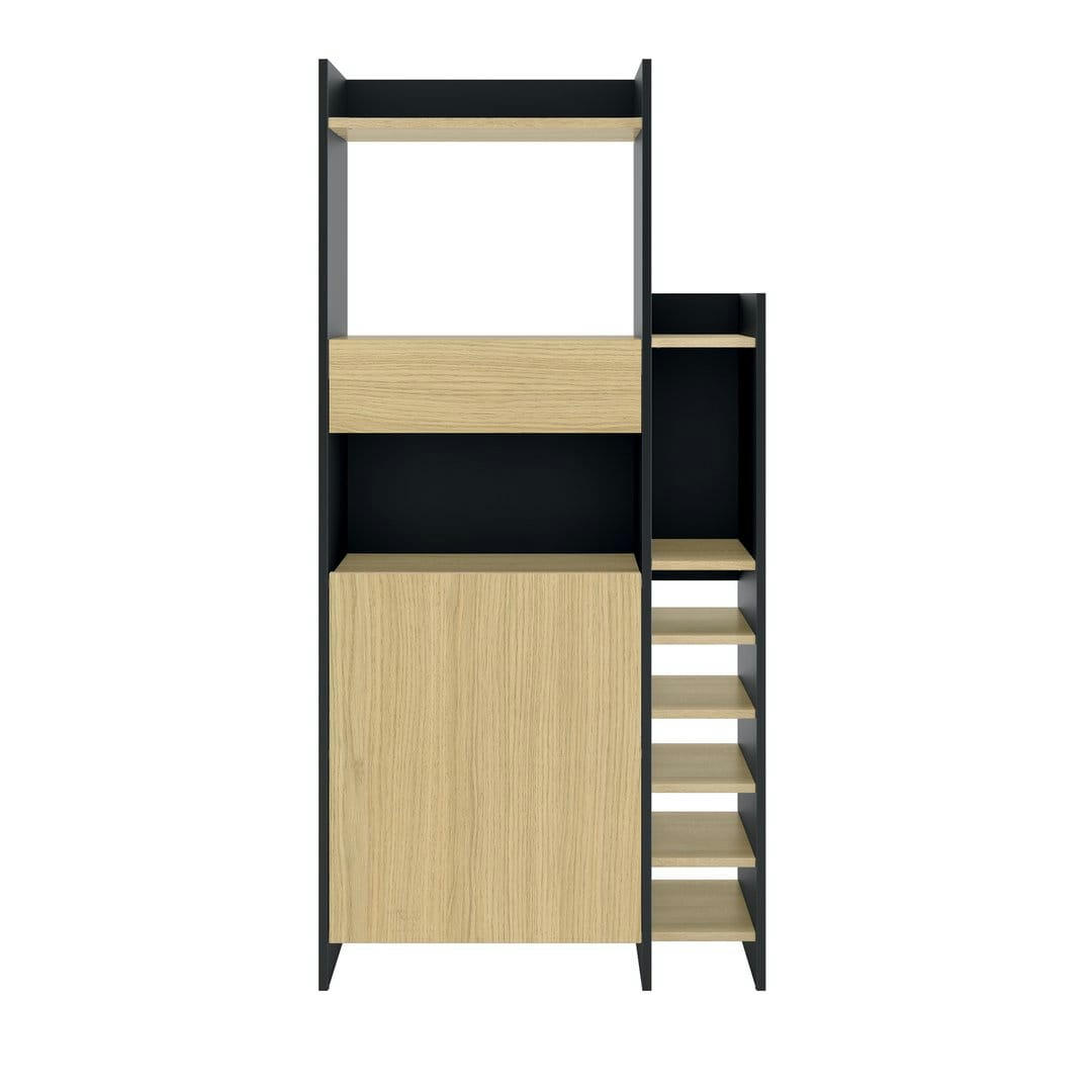 KITCHY - Desserte micro-onde effet bois noir et chêne clair