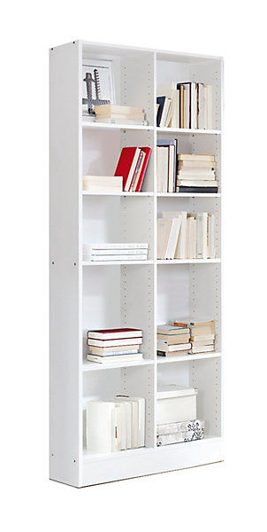 Etagère, bibliothèque avec 10 tablettes coloris blanc - longueur 82 x profondeur 33 x hauteur 186 cm