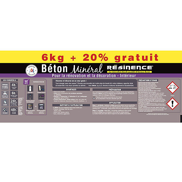 Béton minéral Résinence gris clair 6kg   20% gratuit